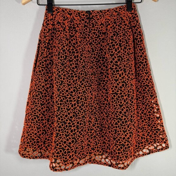 Christopher Kane Made in Italy Black Orange Leopard Broderie Skirt size 2 - Picture 3 of 7